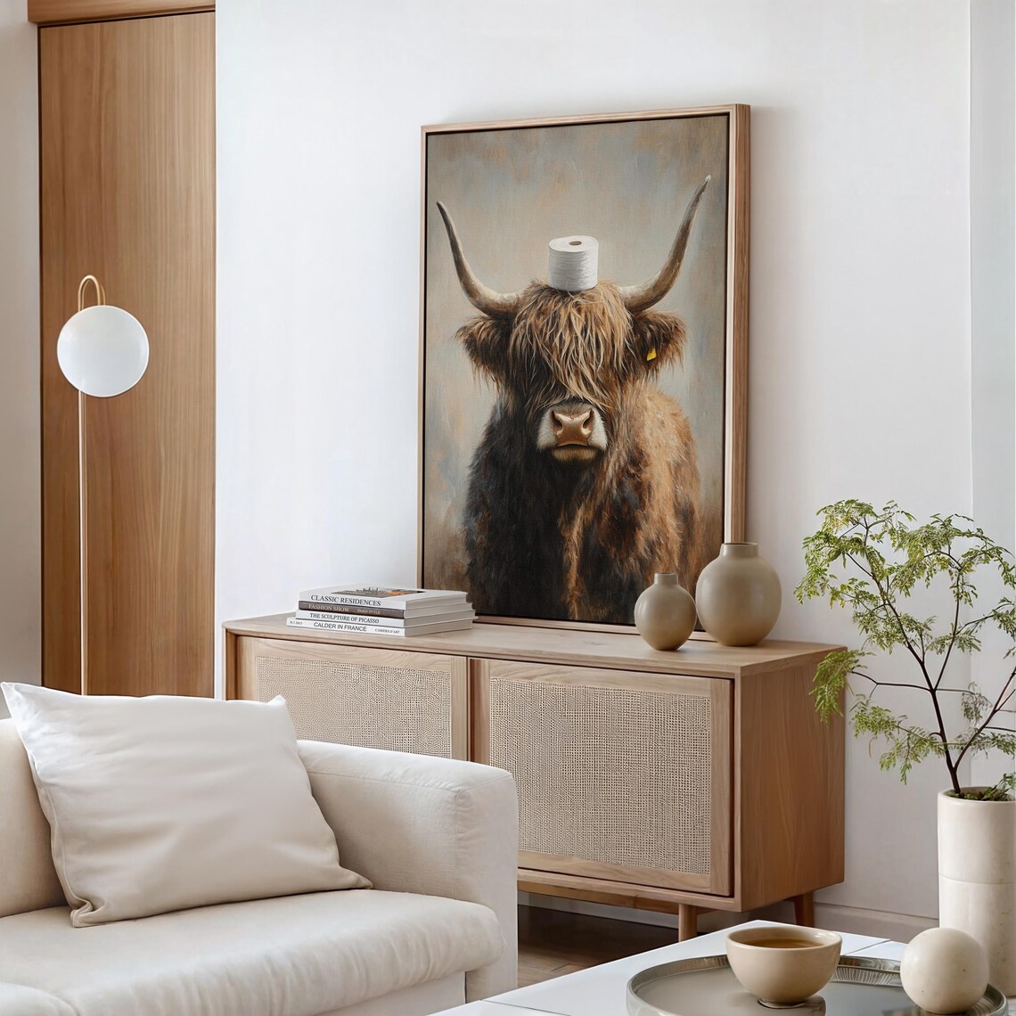 Highland Cow With Toilet Paper On Head Funny Bathroom Poster - Image 4