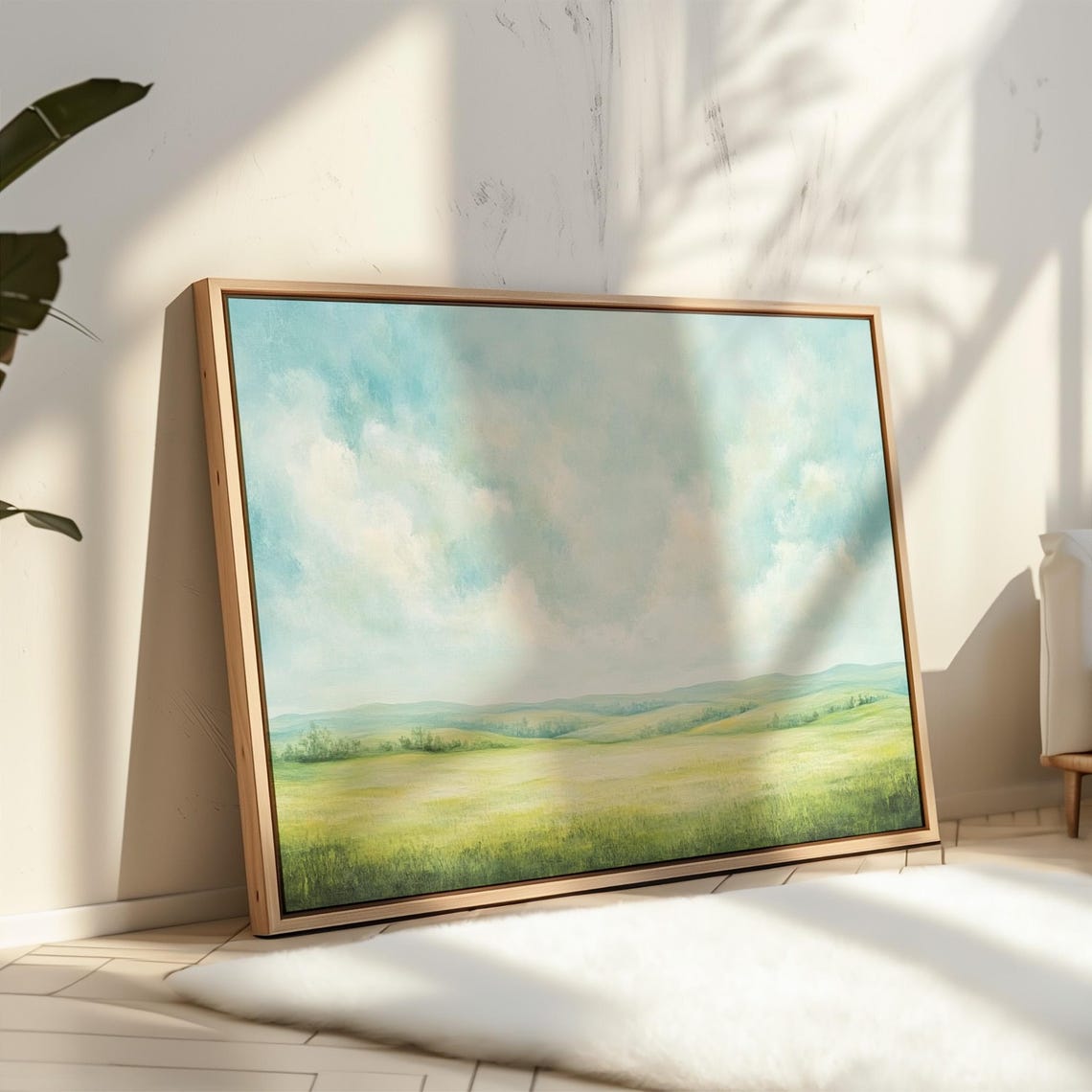 Serene Pastel Rolling Hills Under Soft Cloudy Sky Landscape Wall Art - Image 3