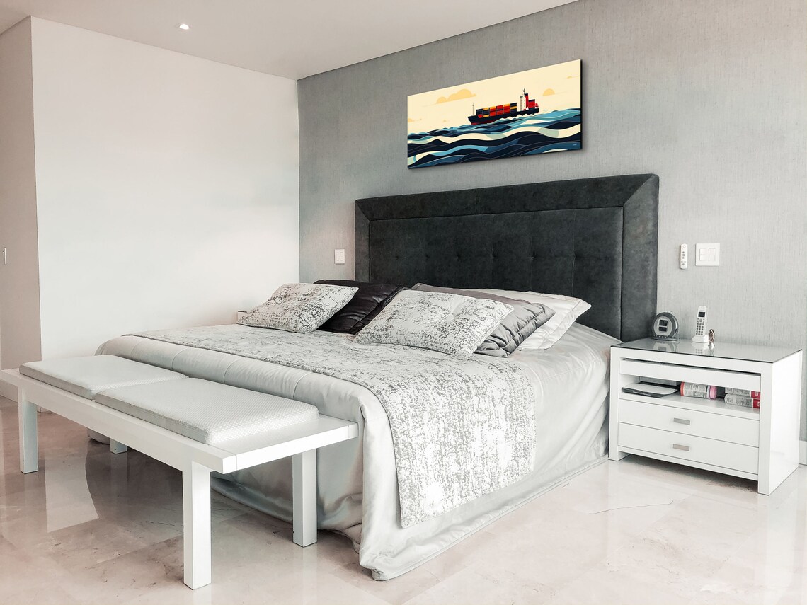 Panoramic Cargo Ship In Ocean Wall Art Print - Image 4