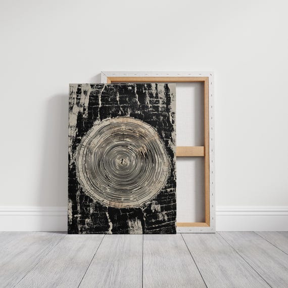 Modern Monochrome Tree Ring Wall Art Minimalist Black And White Wood Grain Print Textured Large Abstract Art For Living Room Office