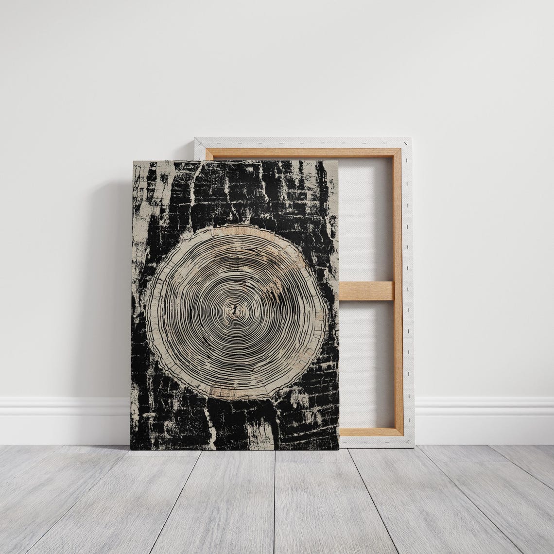 Cream Tree Ring Circle Distressed Black Rustic Farmhouse Poster