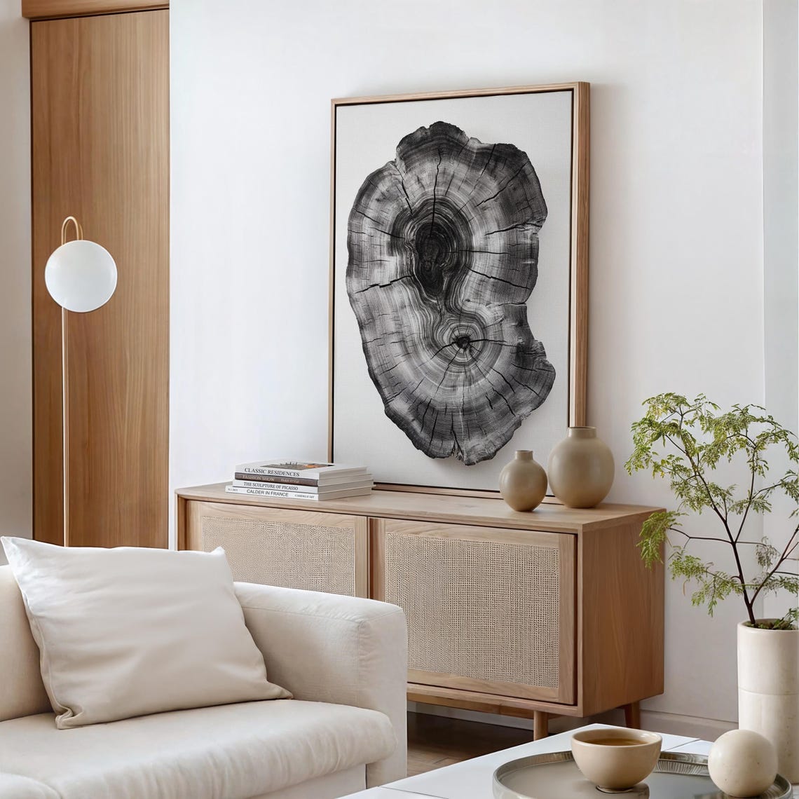 Black White Organic Tree Ring Minimal Botanical Scandi Art Poster