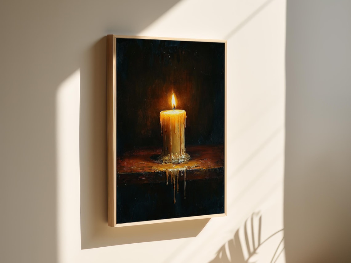 Rustic Dripping Candle Warm Glow Oil Painting Art Print - Image 4
