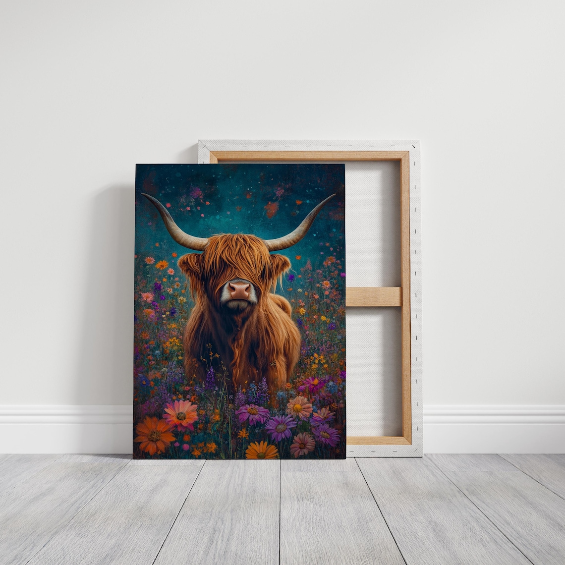 Highland Cow in Wildflower Meadow, Rustic Farmhouse Art Print - Image 6