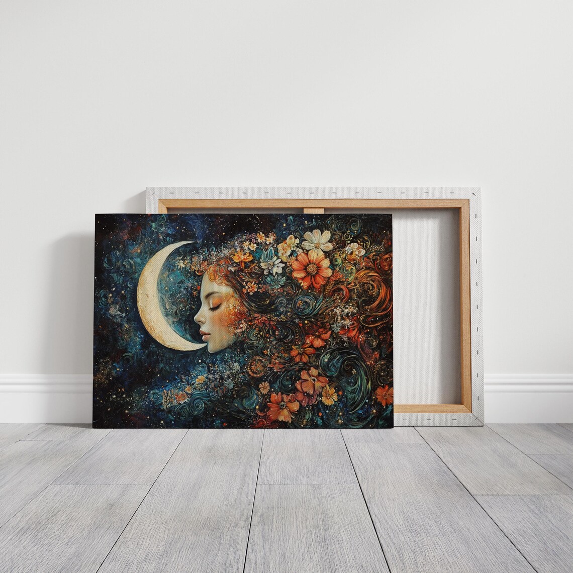 Floral Moon Goddess Art Print, Mystical Portrait - Image 4