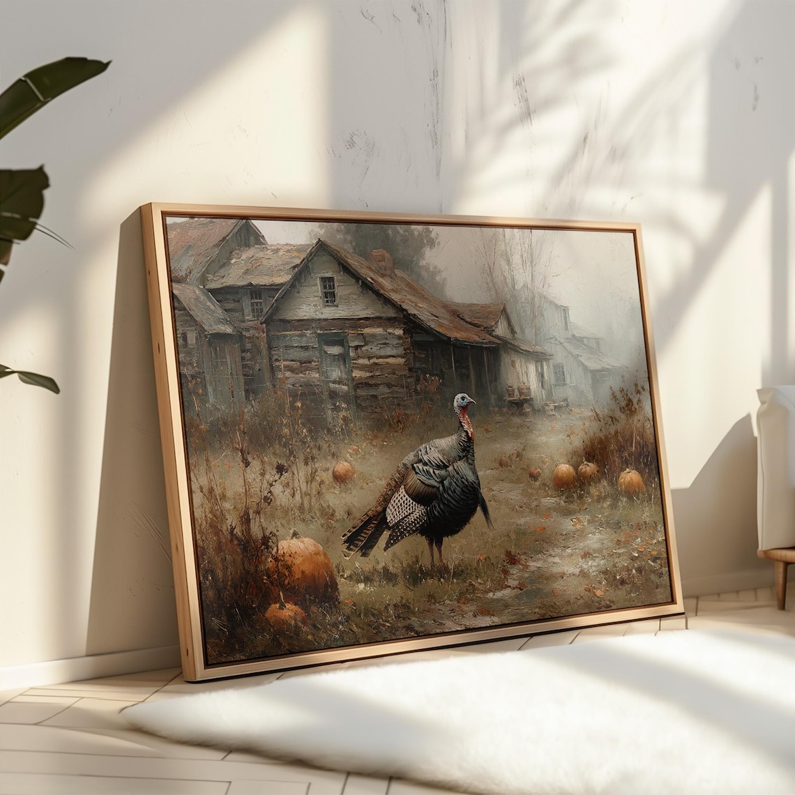 Rustic Turkey at Weathered Farmhouse Pumpkins Vintage Autumn Farm Print