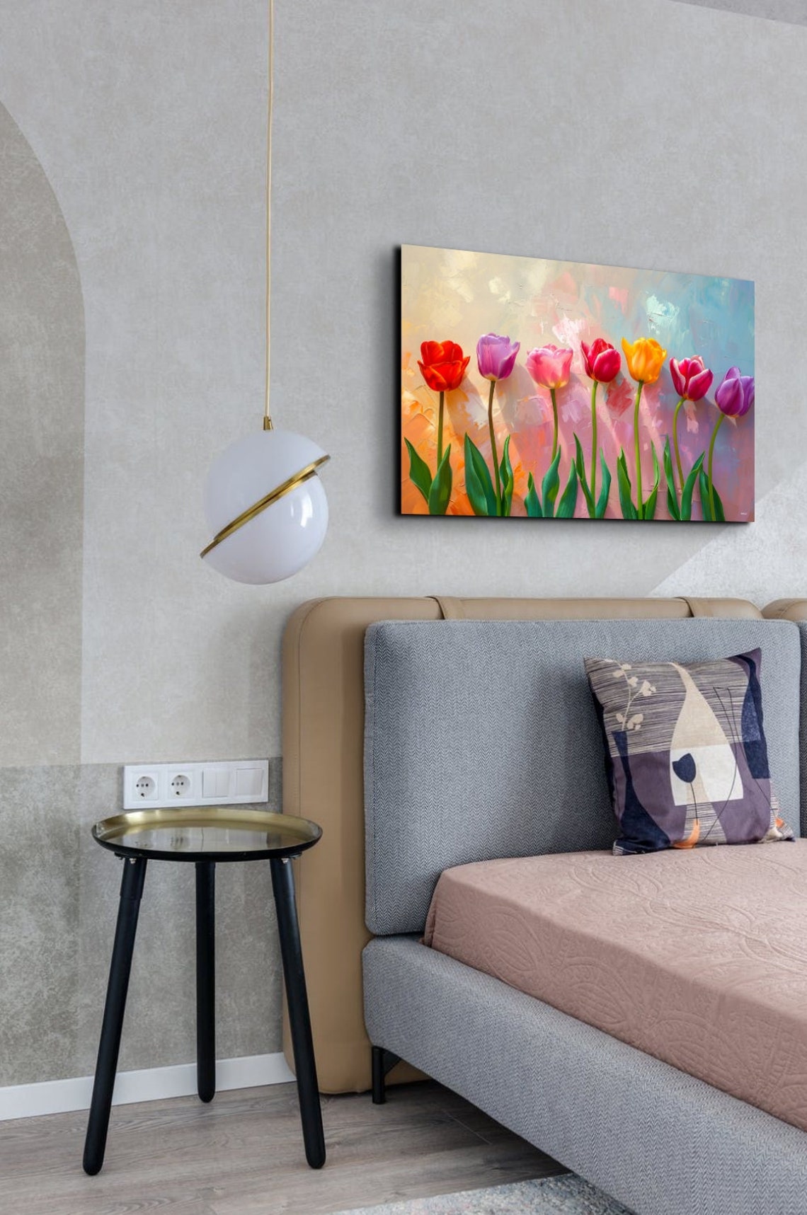Seven Rainbow Tulips Row Pastel Background Floral Art Poster - Image 6