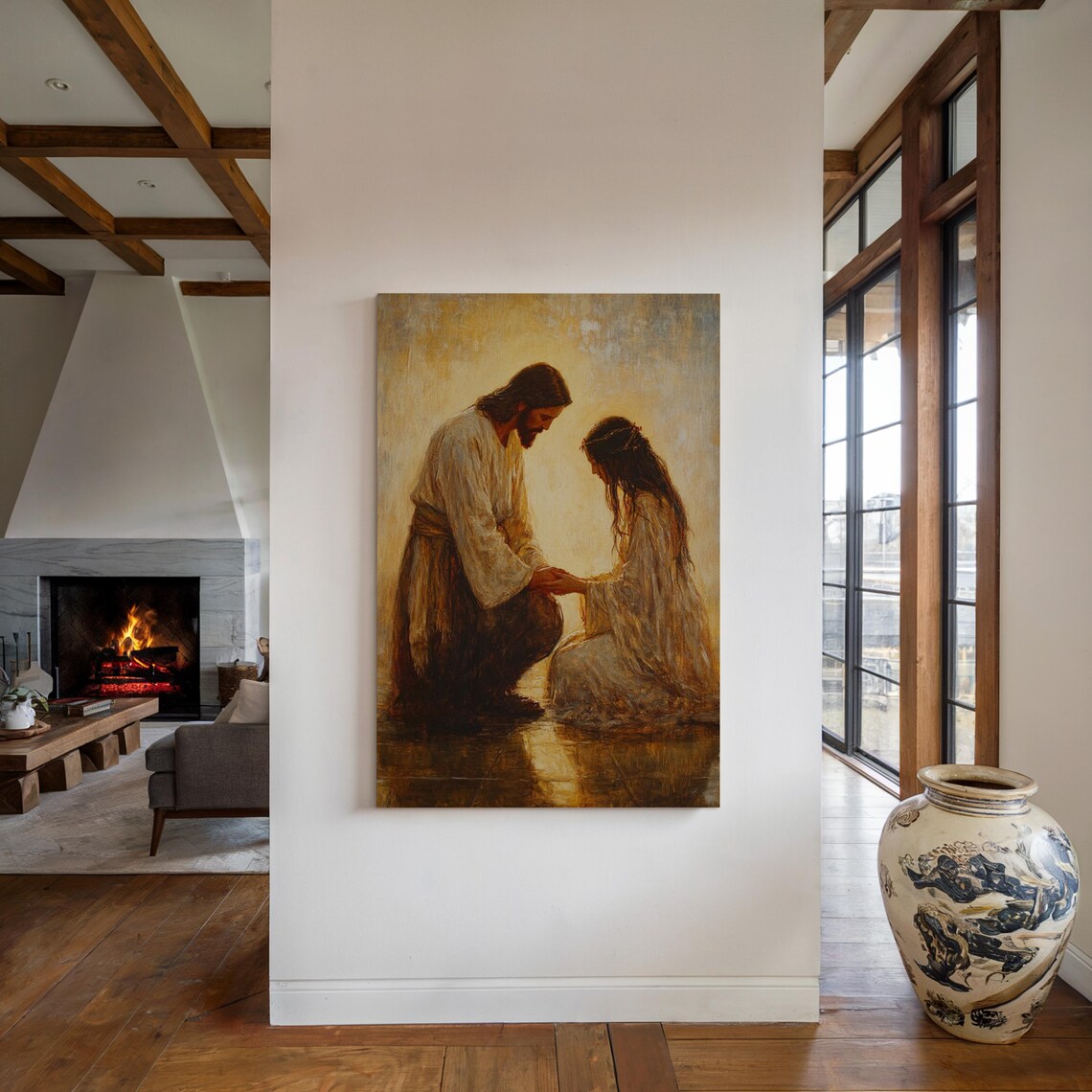 Jesus Kneeling to Hold a Woman's Hands in a Moment of Grace Poster - Image 4