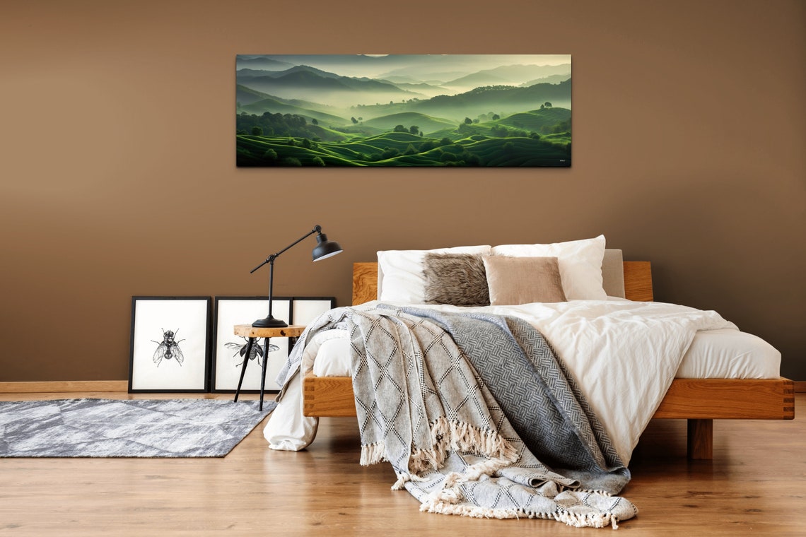 Misty Green Rolling Hills At Dawn Soft Light Panoramic Poster - Image 5