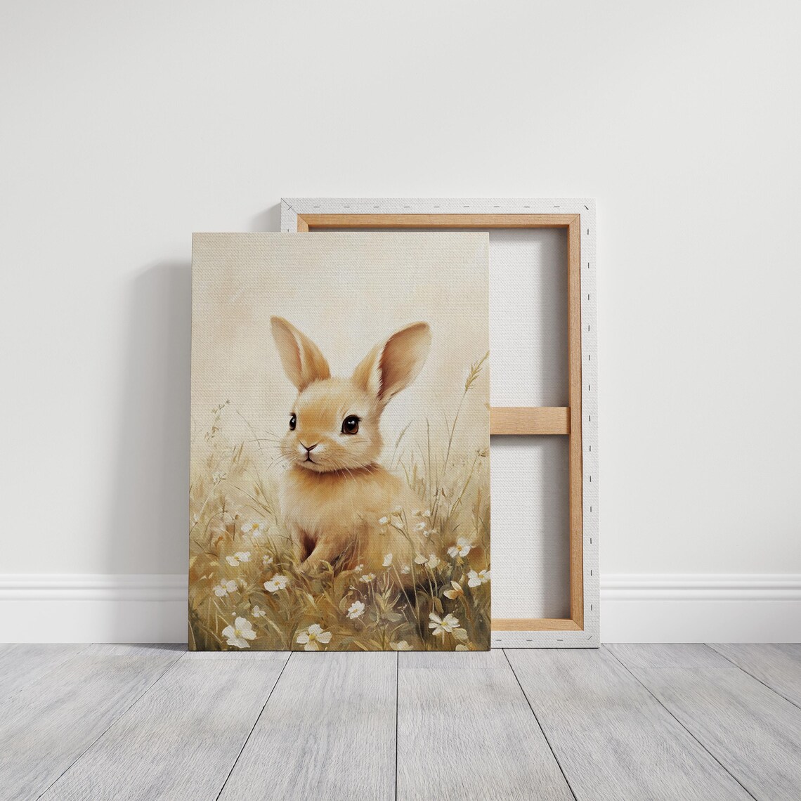 Adorable Baby Bunny In Wildflower Meadow Soft Cream Art Poster - Image 3