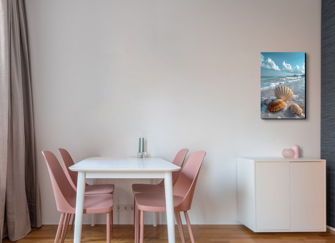 Seashells Resting at the Ocean Water Edge in White Foam Poster - Image 3