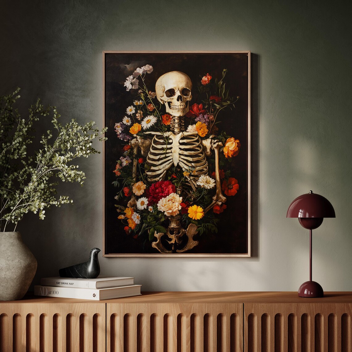 Skeleton Surrounded By Colorful Flowers Gothic Halloween Wall Art - Image 2