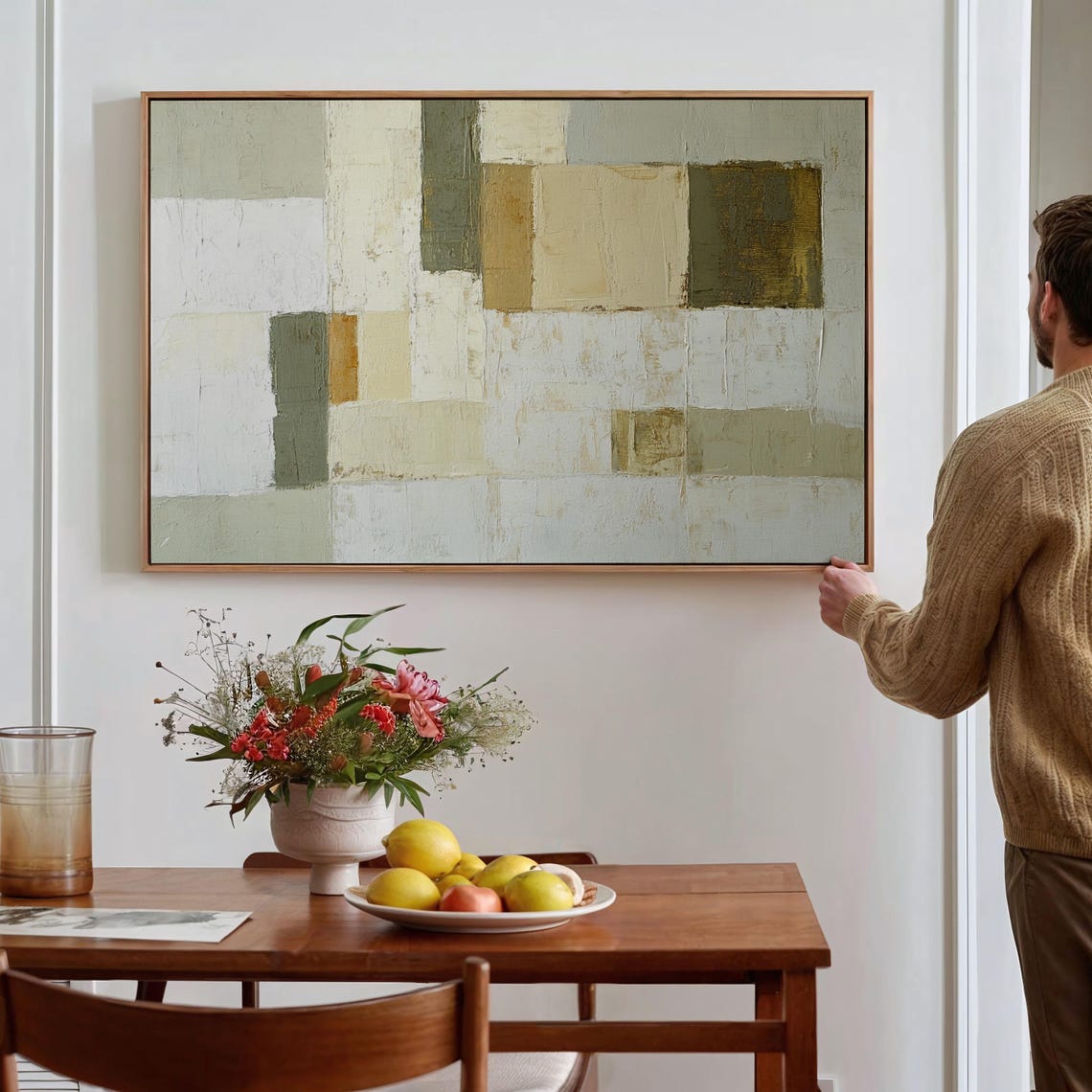 Modern Neutral Abstract Beige Gold Geometric Texture Wall Art - Image 4