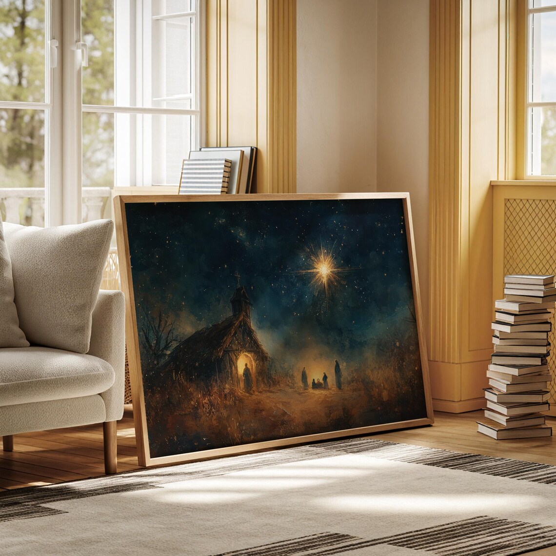 Nativity Scene Rustic Christmas Star Art Print - Image 5