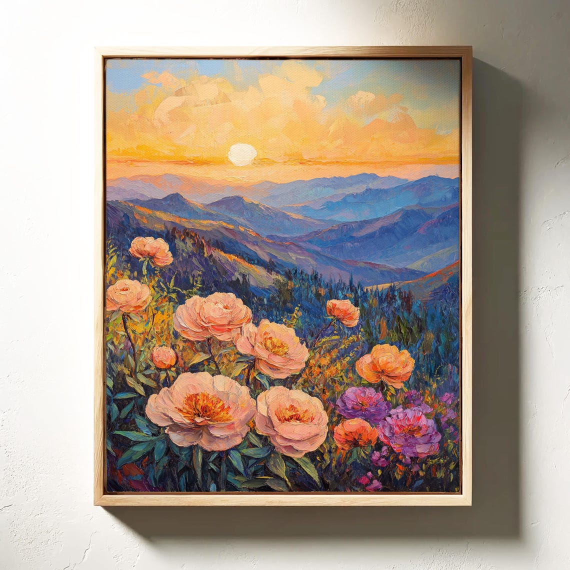 Sunset Mountain Peaks Peach Peonies Blossom Golden Hour Poster - Image 6