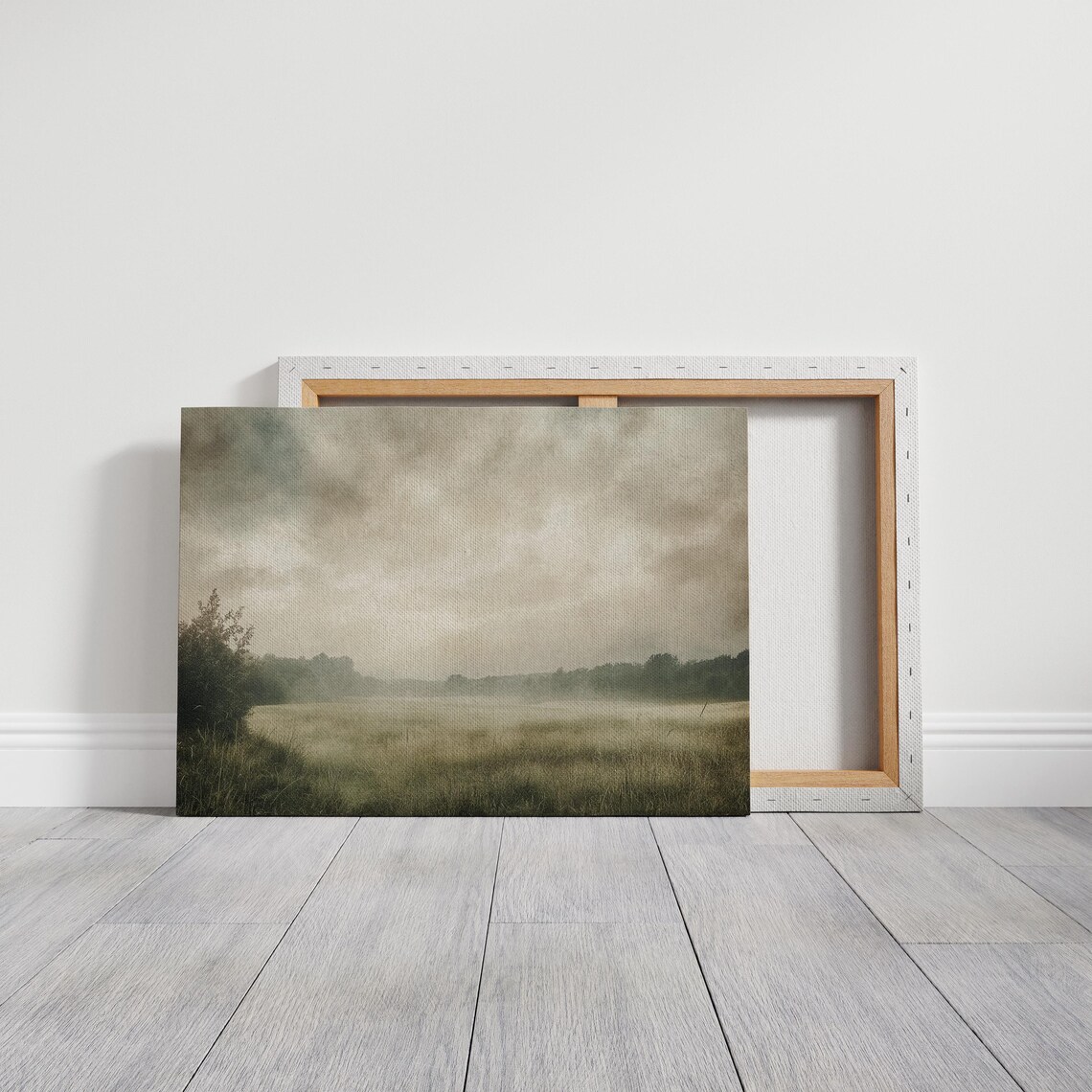 Serene Foggy Meadow Rustic Landscape Art Print - Image 5