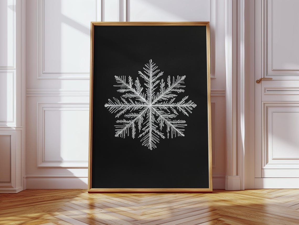 Intricate White Snowflake Black Chalkboard Winter Holiday Poster