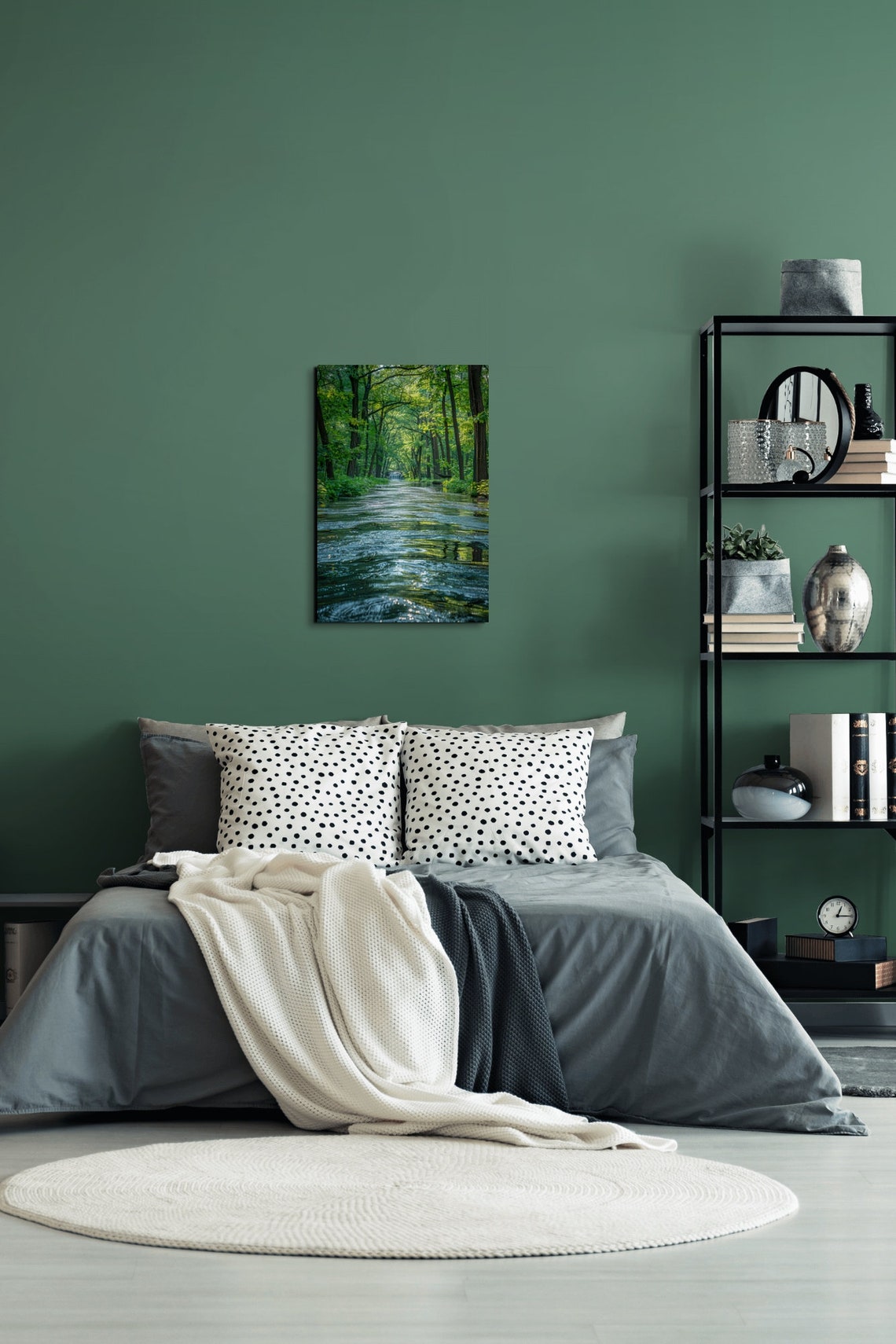 Peaceful Morning River Flowing Through a Sunlit Green Forest Poster - Image 6