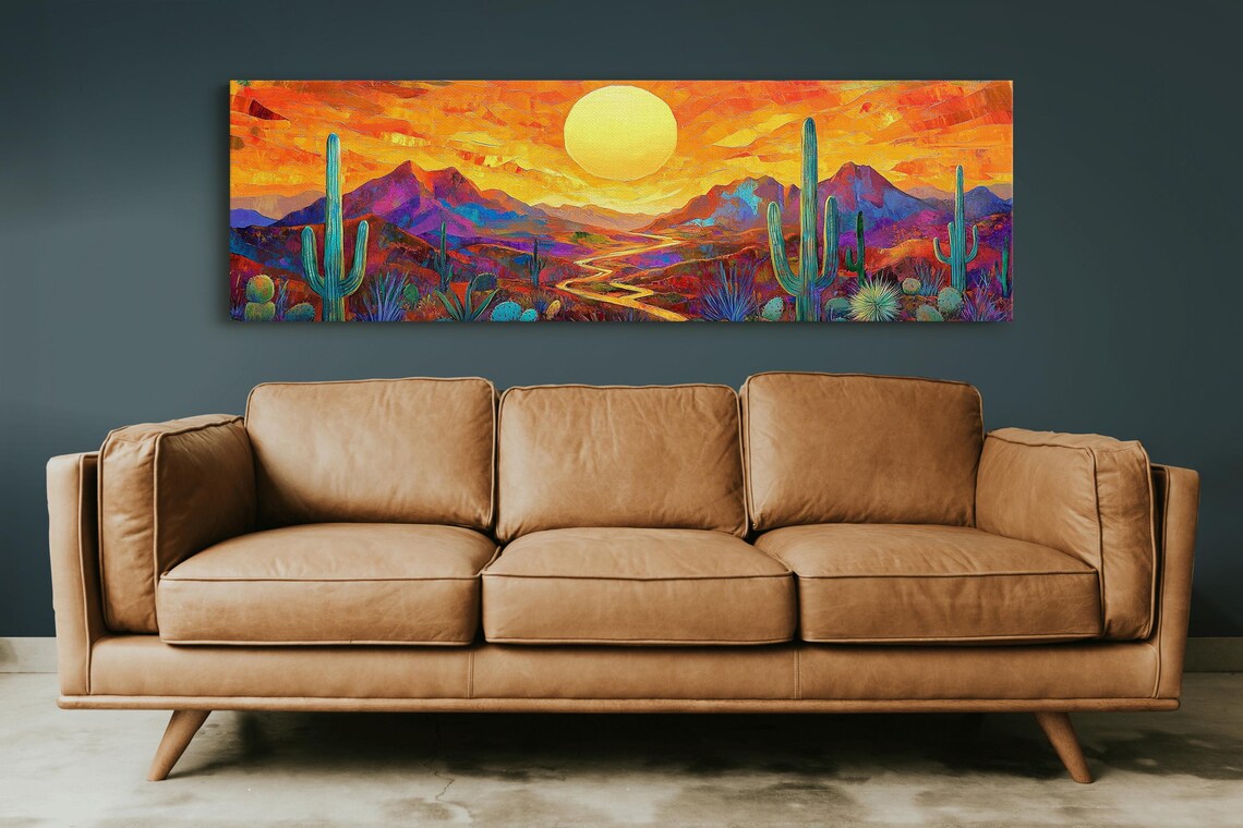 Vibrant Desert Sunset Saguaro Big Sun Cactus Landscape Poster - Image 5