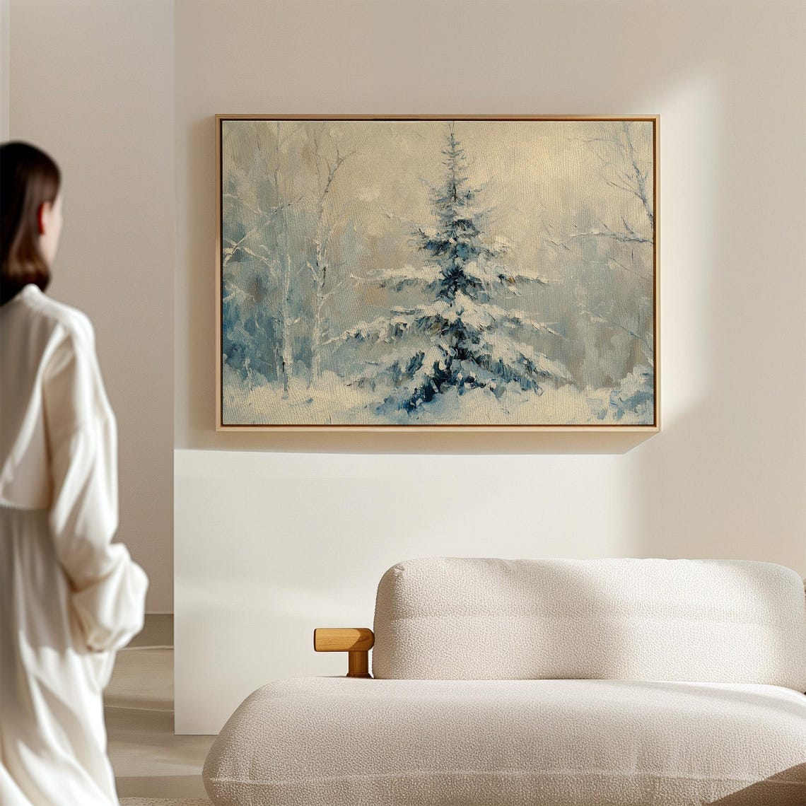 Tranquil Lone Snow Covered Pine Tree On Pale Winter Morning Wall Art - Image 7