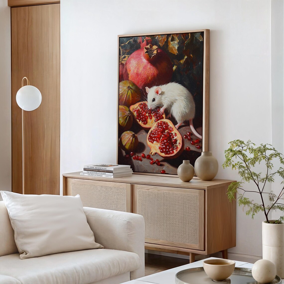 White Mouse Eating Pomegranate Vintage Art Print - Image 5