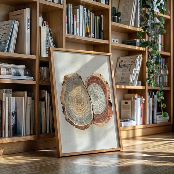 Tree Ring Abstract Print Rustic Wood Slice Art In Neutral Tones