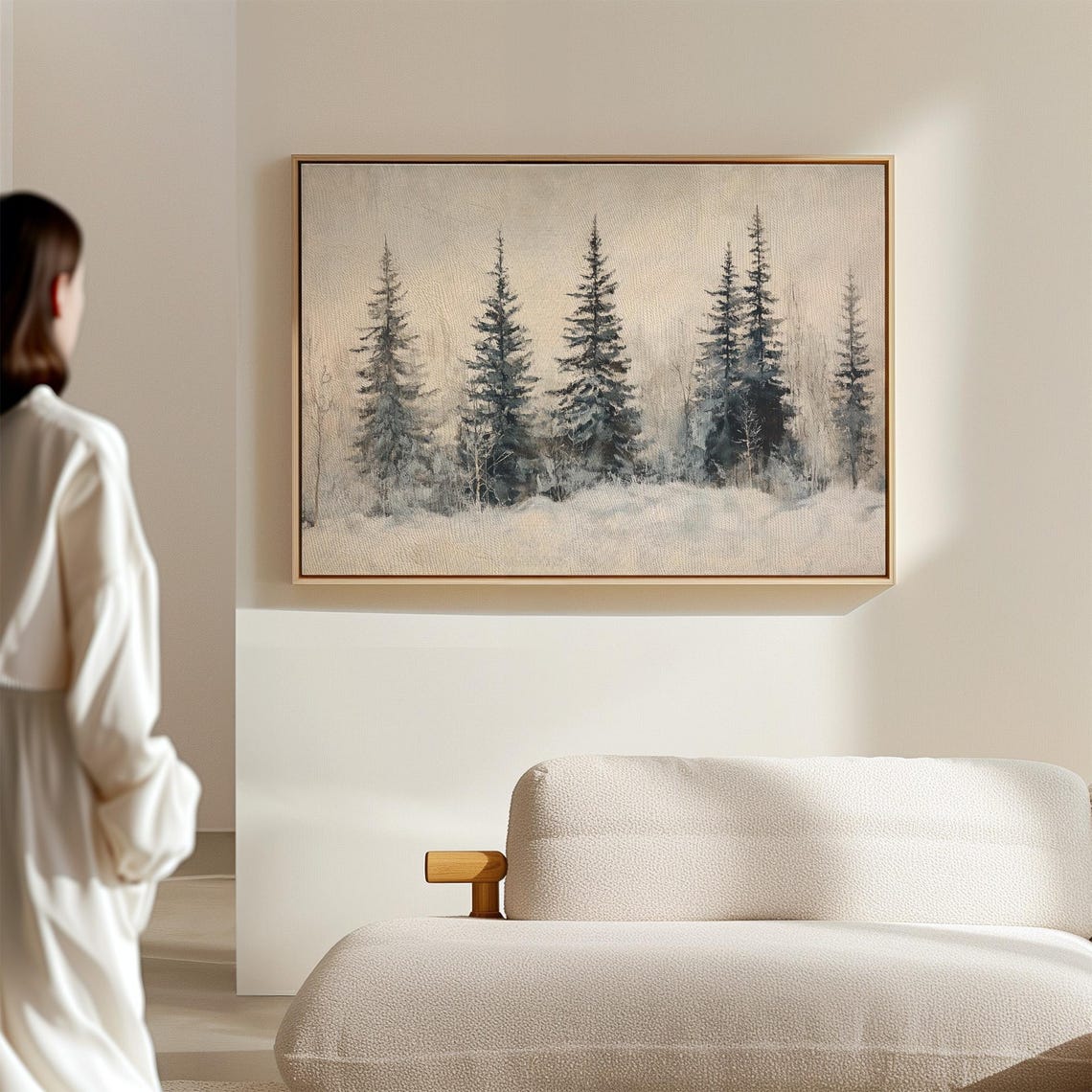 Serene Snowy Pine Forest Mist Winter Watercolor Landscape Poster - Image 3