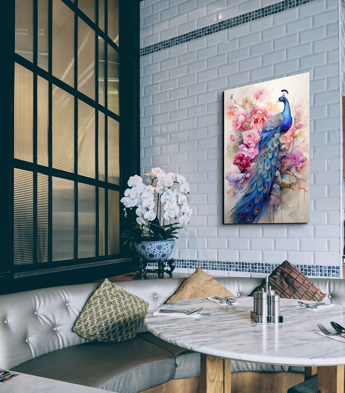 Peacock With Pink Flowers Vintage Oil Painting Style Art Poster - Image 7