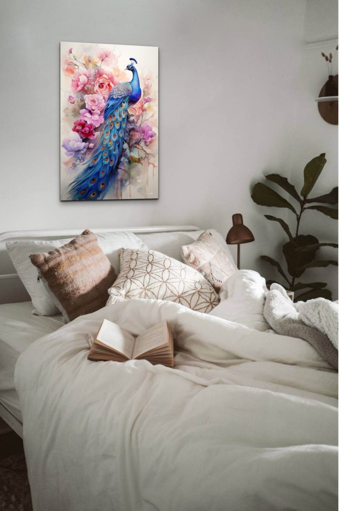 Peacock With Pink Flowers Vintage Oil Painting Style Art Poster - Image 6