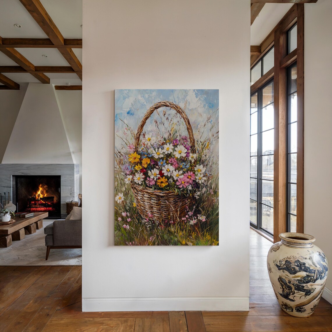 Wildflower Bouquet In Woven Basket Meadow Blooms Floral Still Life Poster - Image 6