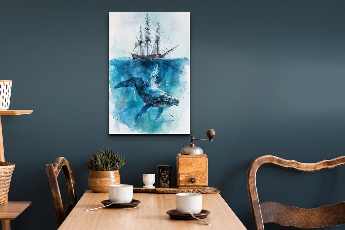 Whale Pirate Ship Watercolor Nursery Wall Art Print - Image 5