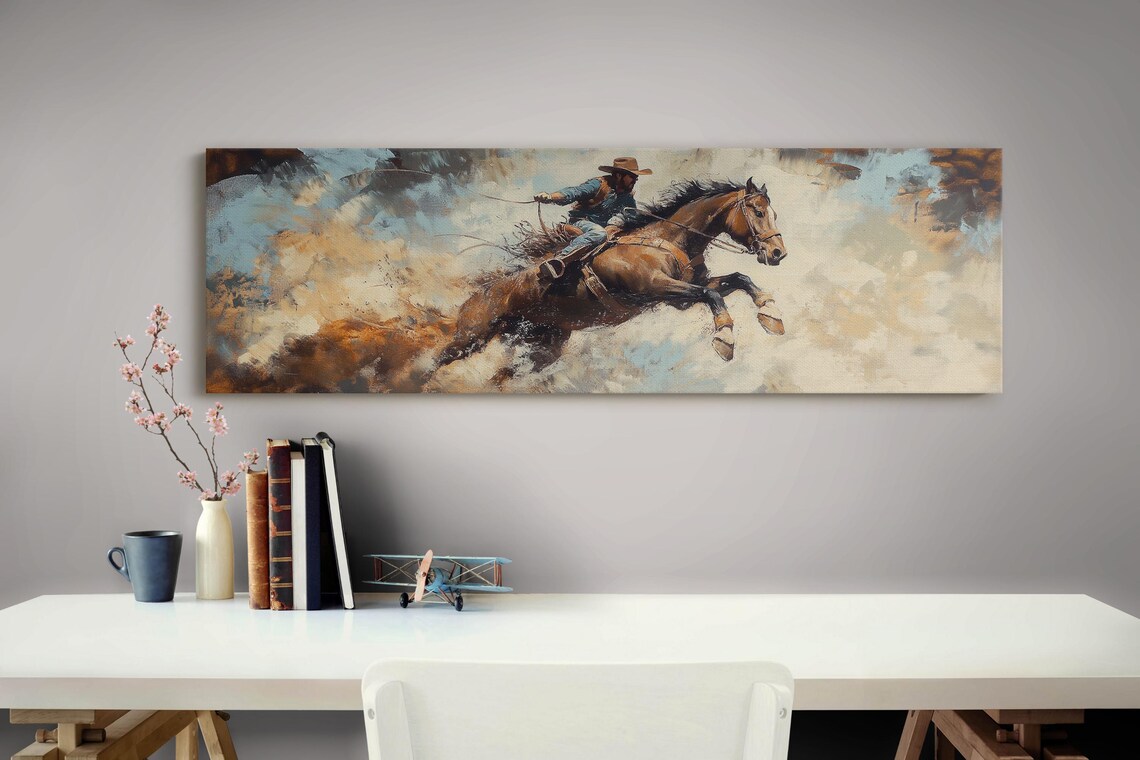 Galloping Cowboy Crossing River, Rustic Americana Art Print - Image 5