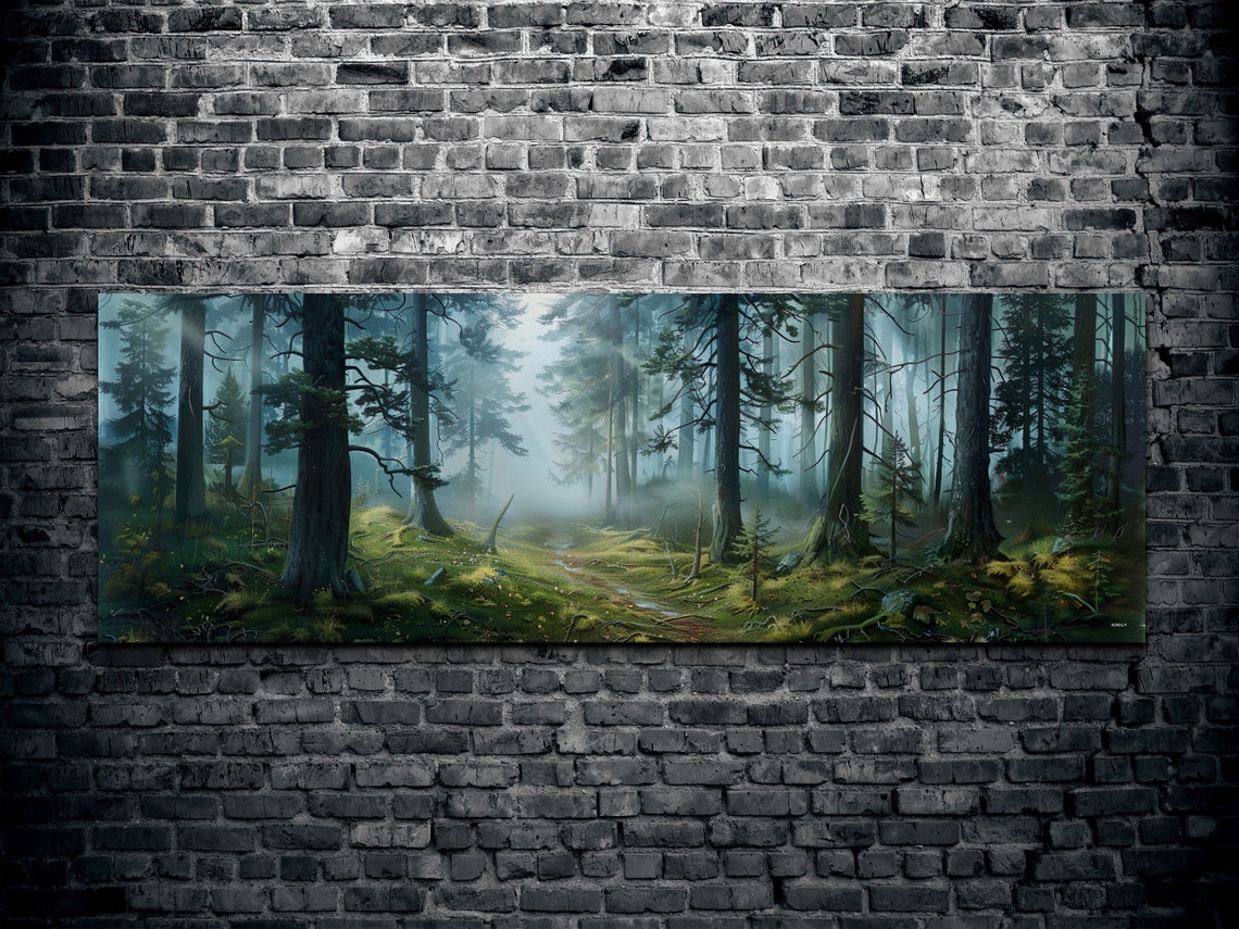 Enchanted Misty Pine Forest Interior with Rays of Light Poster - Image 2