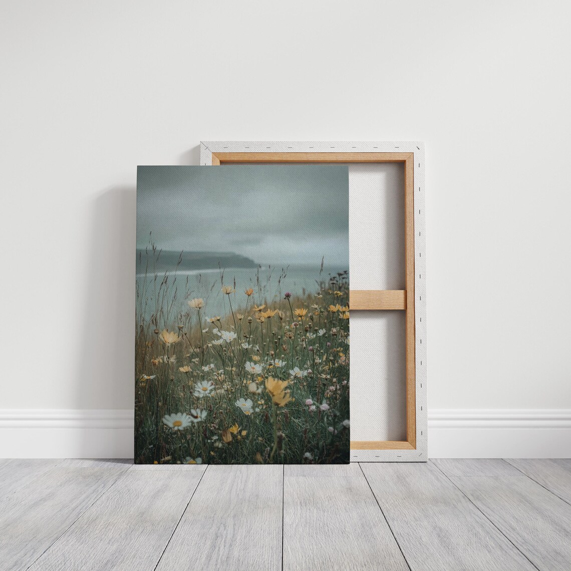Coastal Wildflower Meadow Daisies by the Sea Ocean View Painting Poster - Image 3
