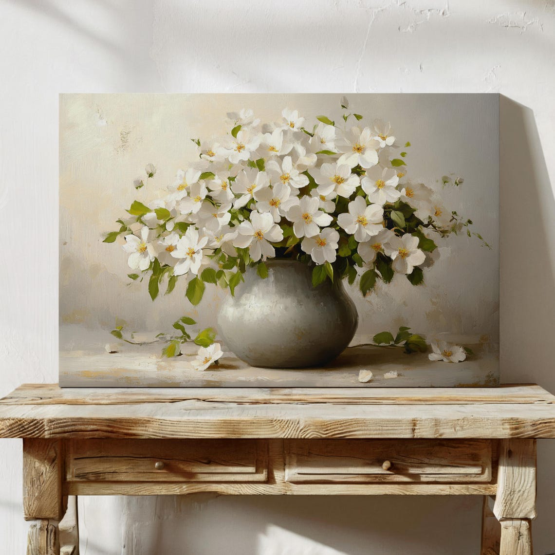 White Floral Bouquet In Elegant Vase Rustic Cottagecore Poster - Image 7