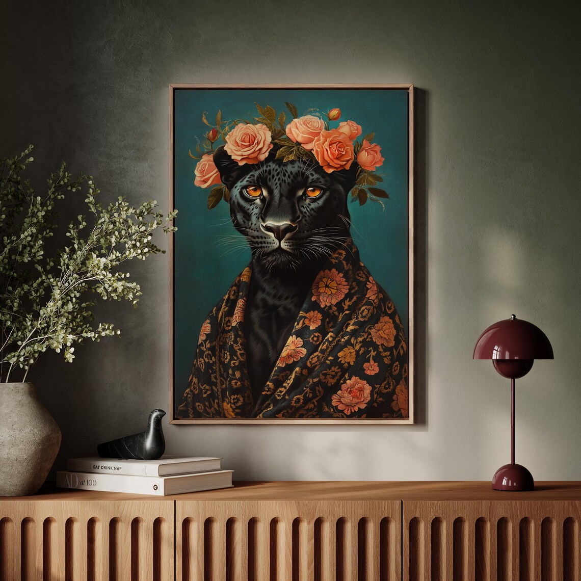 Black Panther With Rose Crown Regal Portrait Teal Luxury Art Poster - Image 6