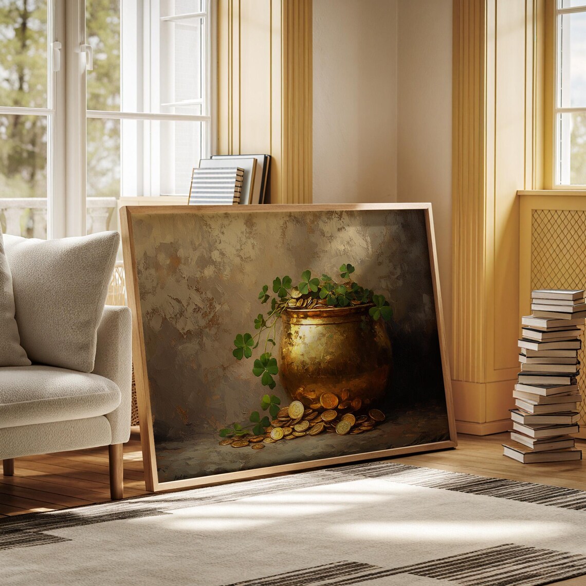 Golden Pot Of Gold And Shamrocks Art Print - Image 3