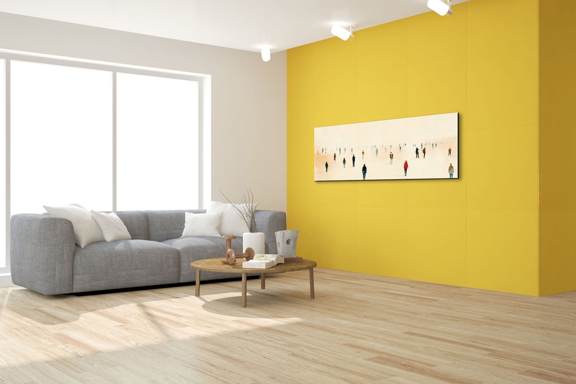 Minimalist Tiny People Walking in Fog Panoramic Neutral Art Poster - Image 3