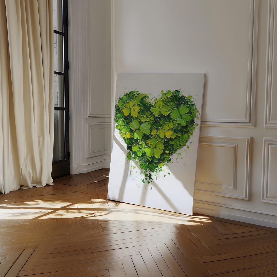 Lucky Green Clover Heart St Patrick Day Botanical Painting Wall Art - Image 4