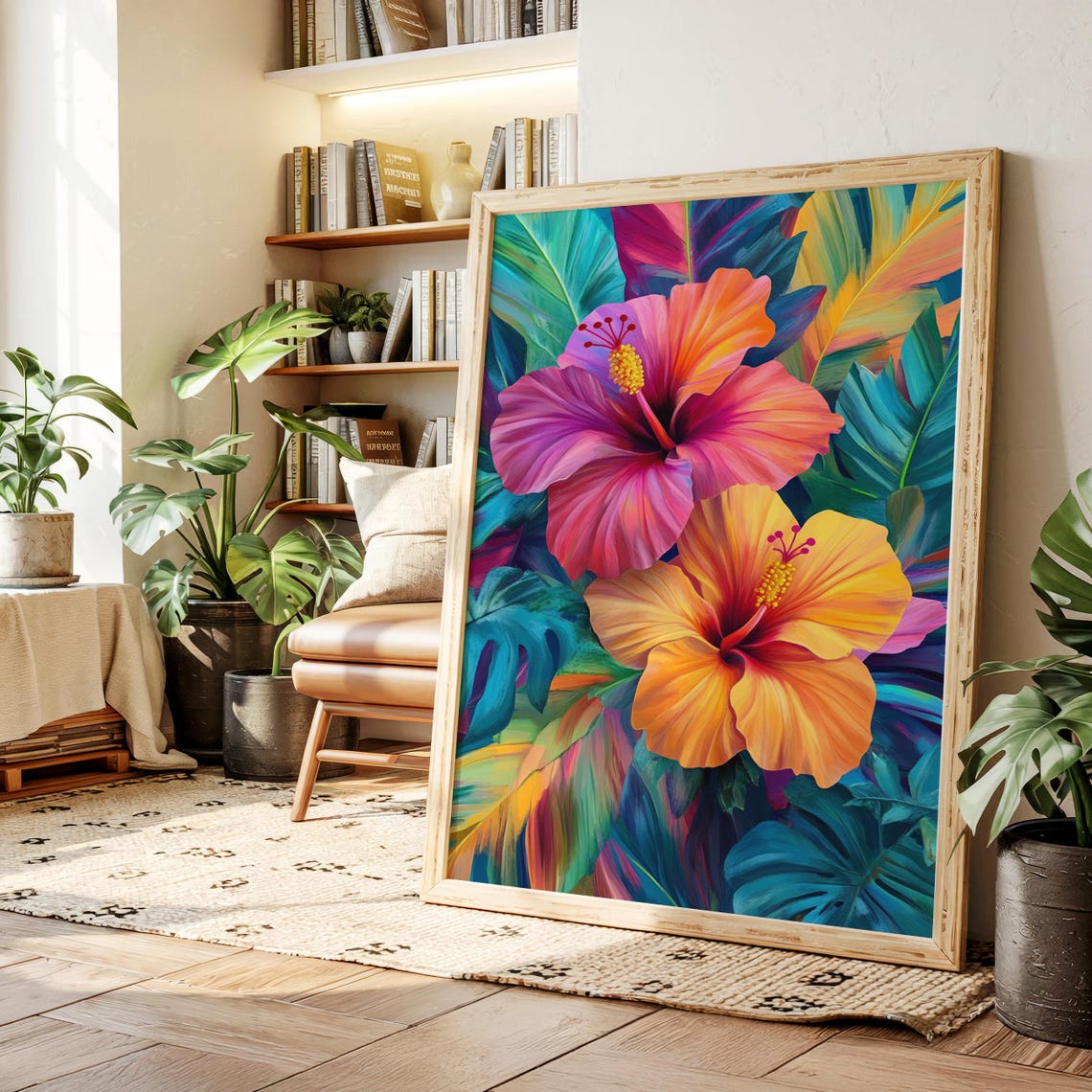 Tropical Hibiscus Art Print, Boho Botanical Poster