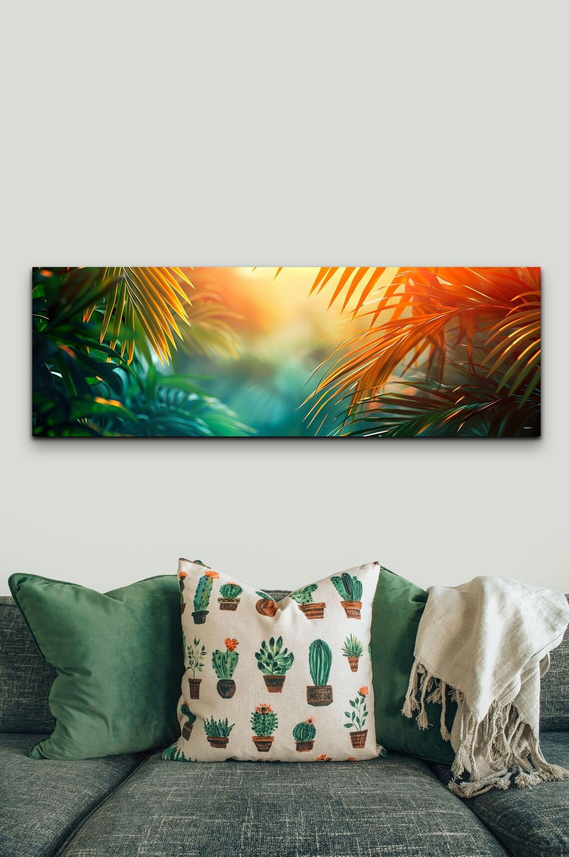 Tropical Palm Leaves Golden Sunset Glow Panoramic Botanical Wall Art - Image 3