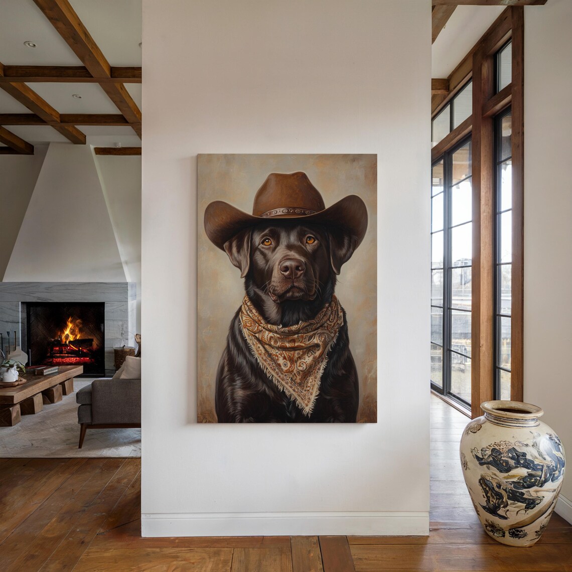 Handsome Chocolate Labrador Cowboy Western Dog Portrait Poster
