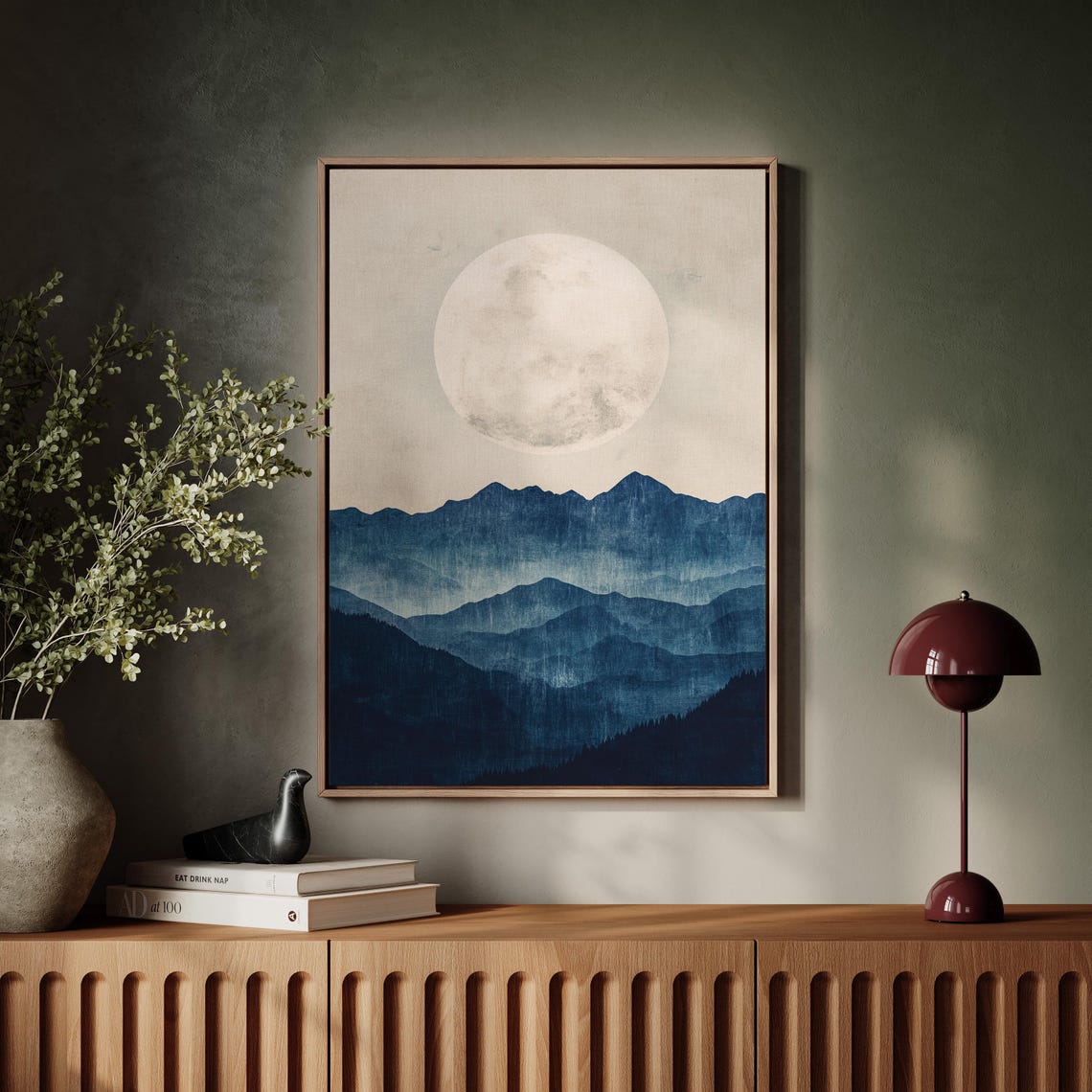 Moonlit Blue Mountain Ridges Large Full Moon Serene Travel Poster - Image 4