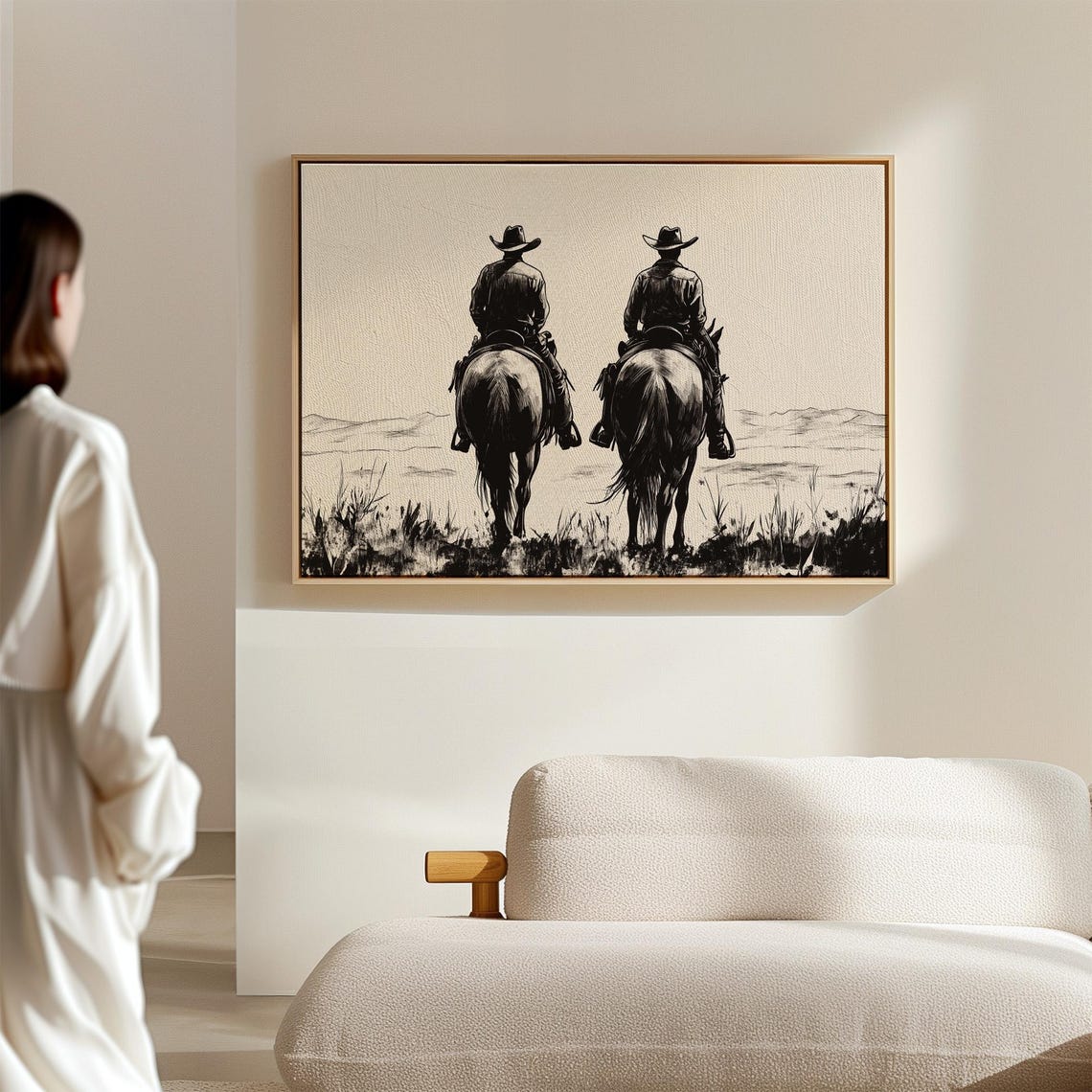 Cowboys On Horseback Western Line Art Print Black And White Cowboy Decor Rustic Ranch Wall Art - Image 5
