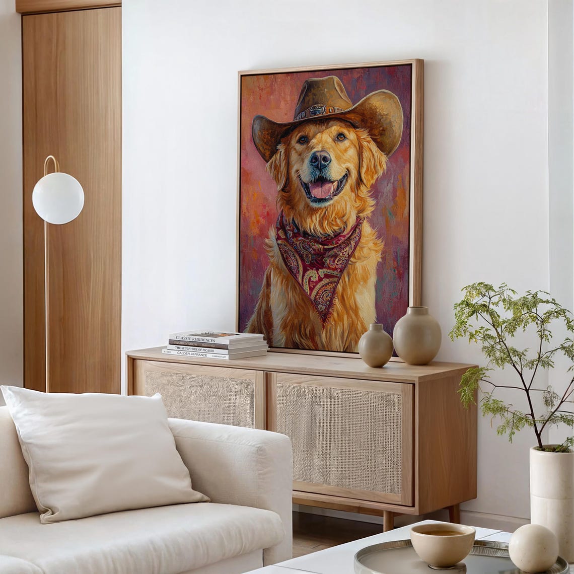 Smiling Golden Retriever Cowboy Hat Western Ranch Dog Poster - Image 2