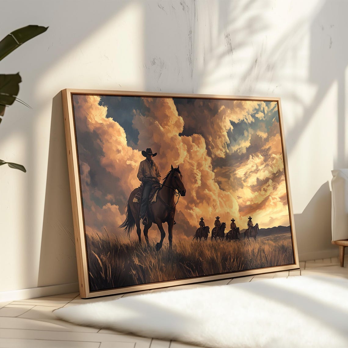 Cowboys Riding At Sunset Art Western Landscape Wall Decor Rustic Cowboy Poster Vintage Western Art