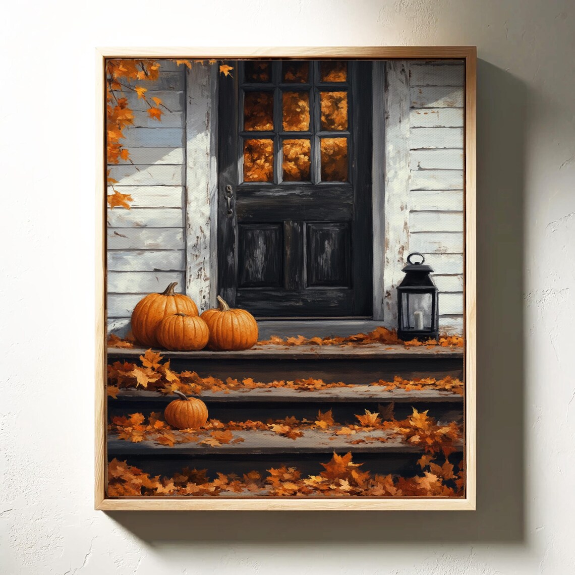 Fall Front Porch With Pumpkins Lantern And Autumn Leaves Decor Wall Art - Image 3