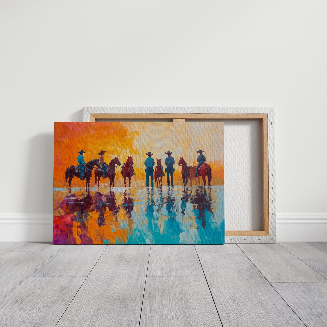 Vibrant Cowboy Reflection Art Western Sunset Riders Wall Decor Colorful Rustic Farmhouse Ranch Home Decor - Image 3