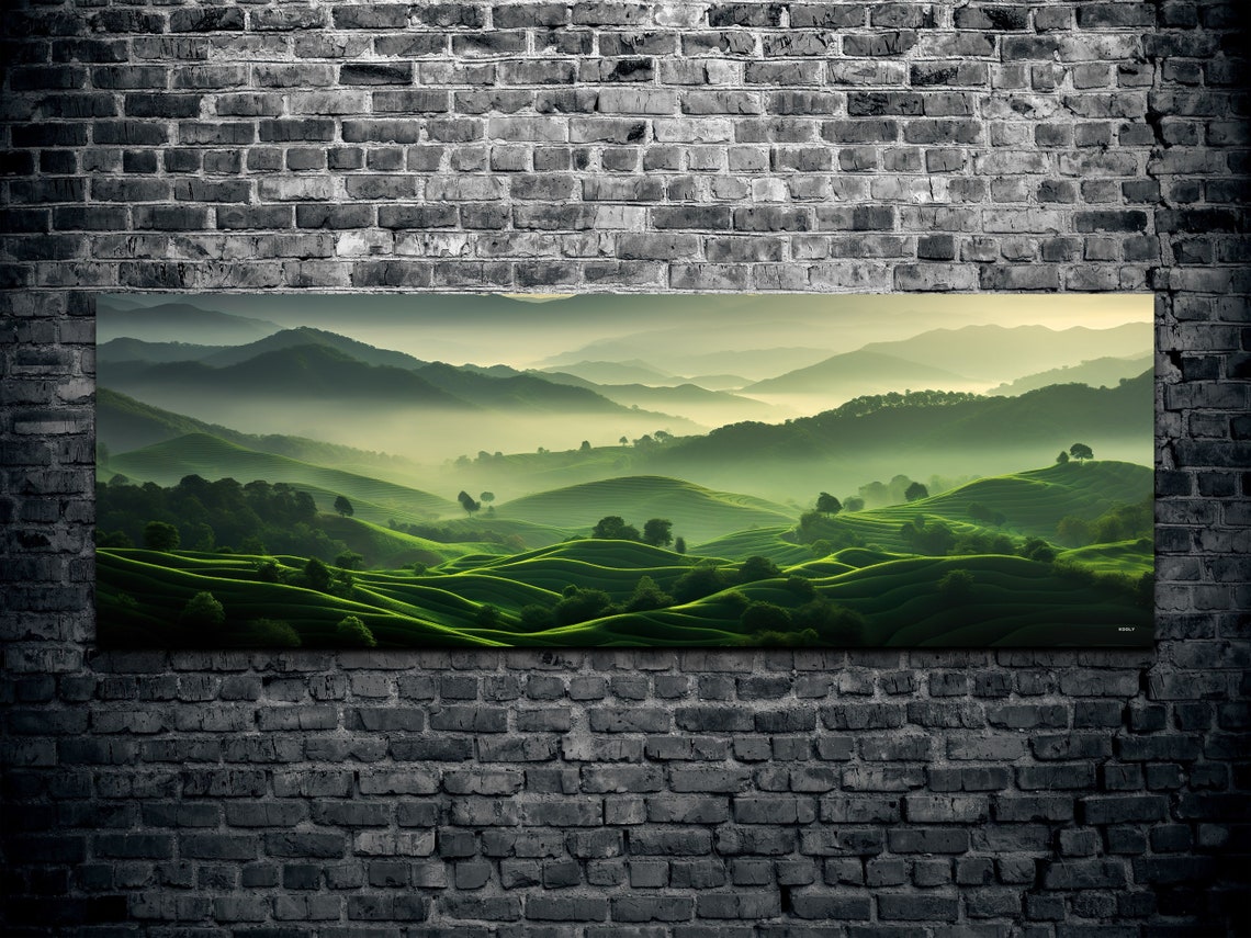 Misty Green Rolling Hills At Dawn Soft Light Panoramic Poster - Image 2