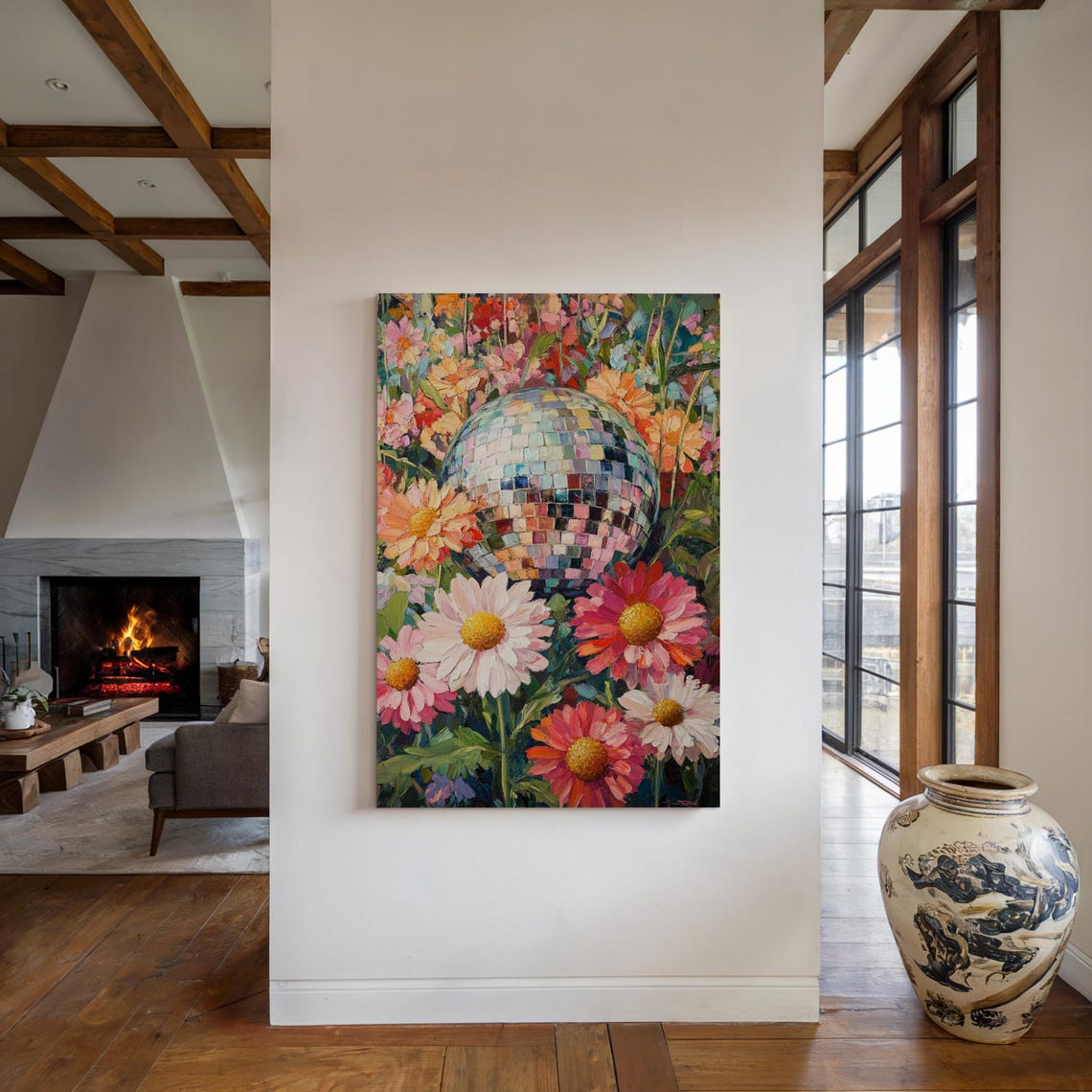 Sparkling Disco Ball Among Pink and White Daisy Blooms Poster - Image 4